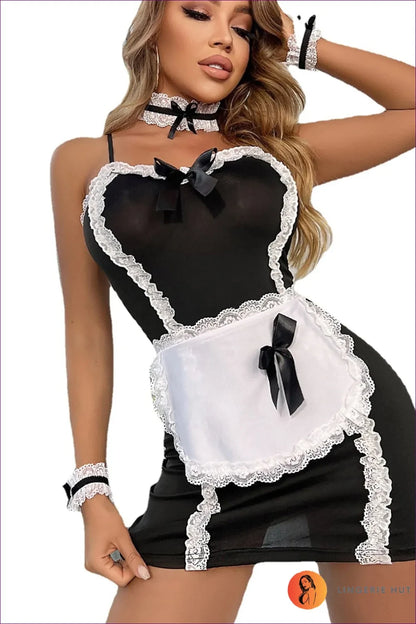 Transform Into a Lovely Maid For Any Special Occasion With Our Bow Lace Trim Maid Uniform Set. High-quality