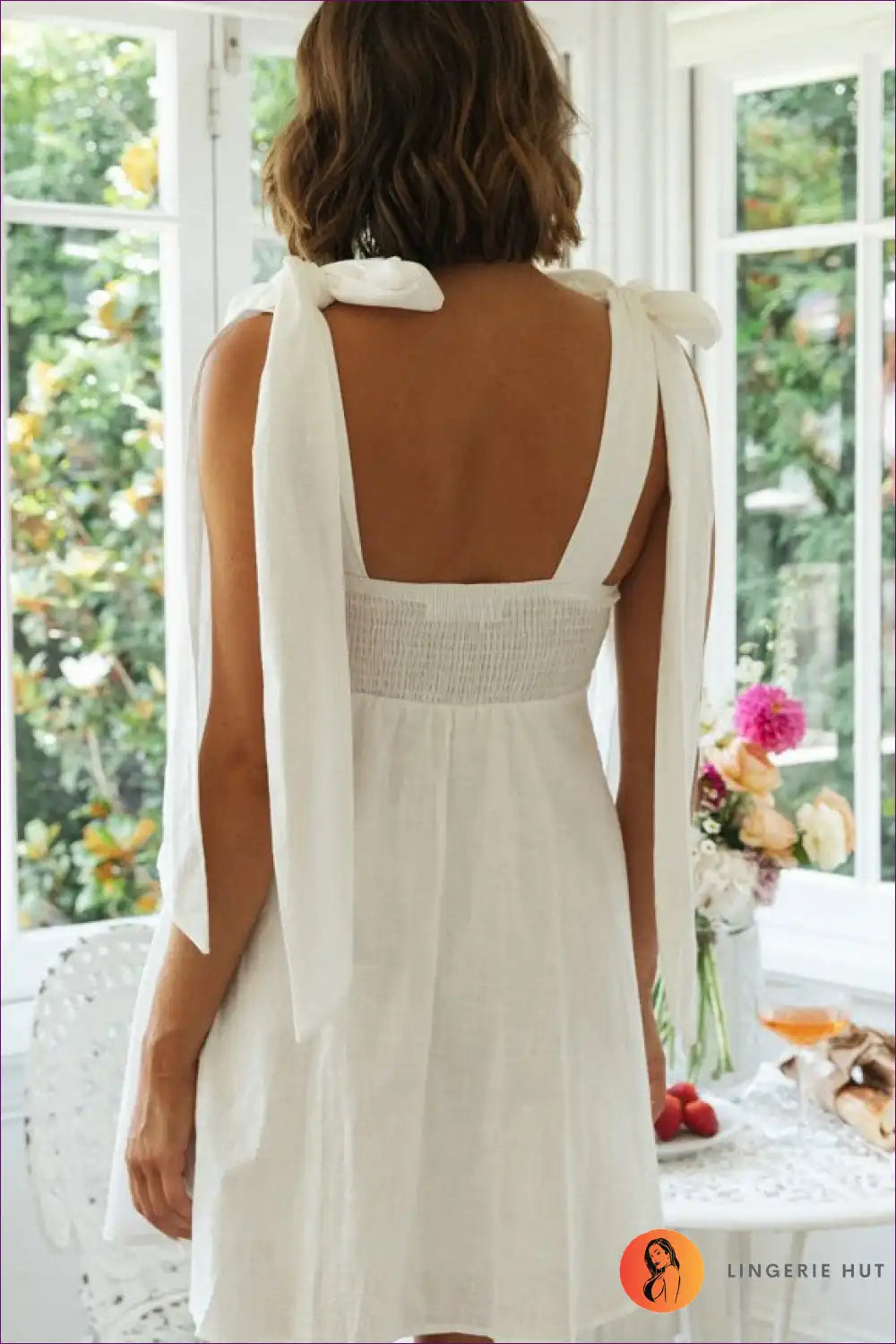 Bow Strap Mini Dress with Smocked Bodice - Summer Sweetness for a Line, Casual, Cotton, just In,