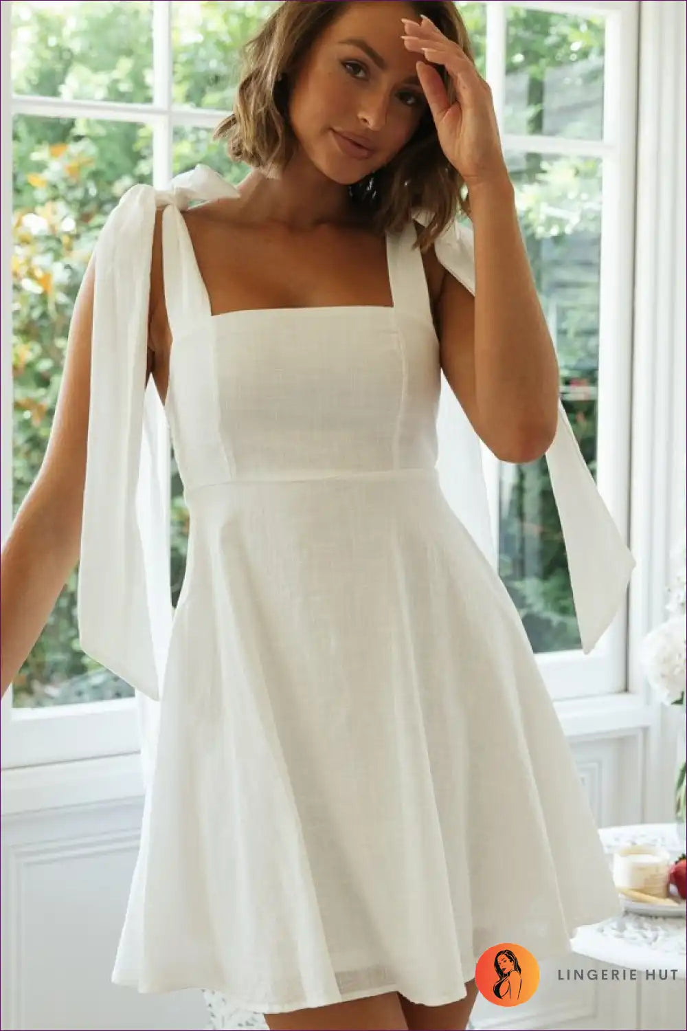 Bow Strap Mini Dress with Smocked Bodice - Summer Sweetness for a Line, Casual, Cotton, just In,