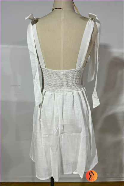 Bow Strap Mini Dress with Smocked Bodice - Summer Sweetness for a Line, Casual, Cotton, just In,