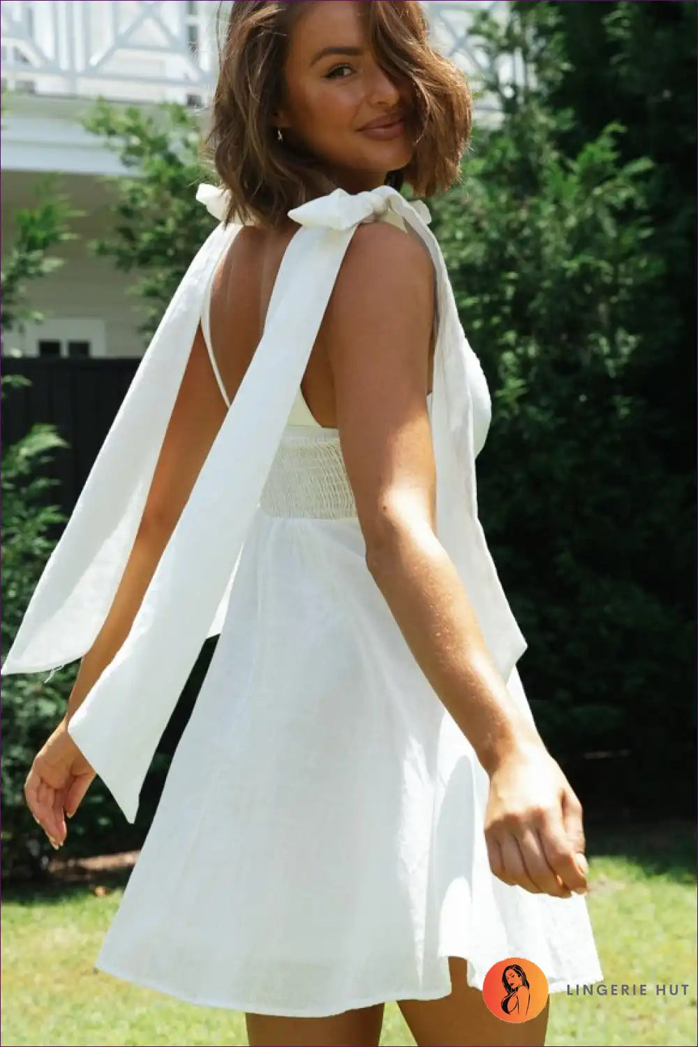 Bow Strap Mini Dress with Smocked Bodice - Summer Sweetness for a Line, Casual, Cotton, just In,