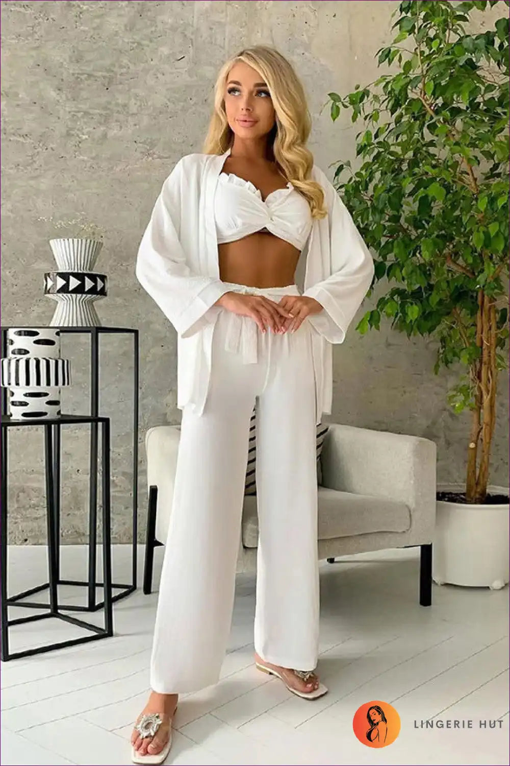 Indulge In Luxurious Sleep With Our Bow Tie Ruffle Long Sleeve Pyjama Set. Featuring Silk-style Ruffles