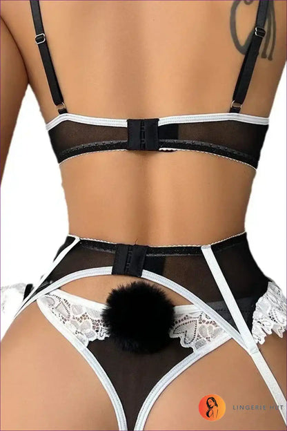 Bra and Panties Set with Sheer Lace & Garter - Bedroom Confidence for Boudoir, Set, Date Night, Everyday,