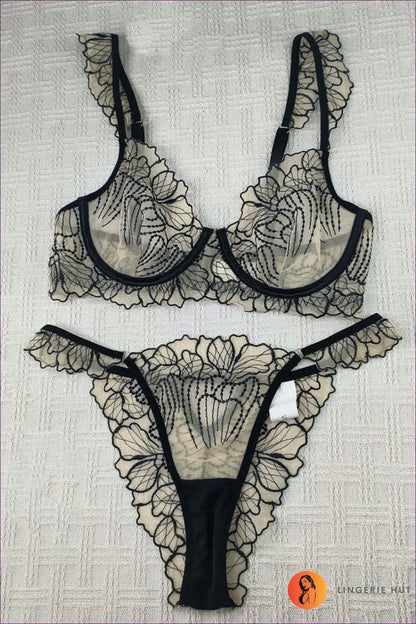 Black Embroidered Lace Bra Set - Confident Evenings - s / Bras & Panty Sets - Boudoir • Date Night • just in - Lingerie