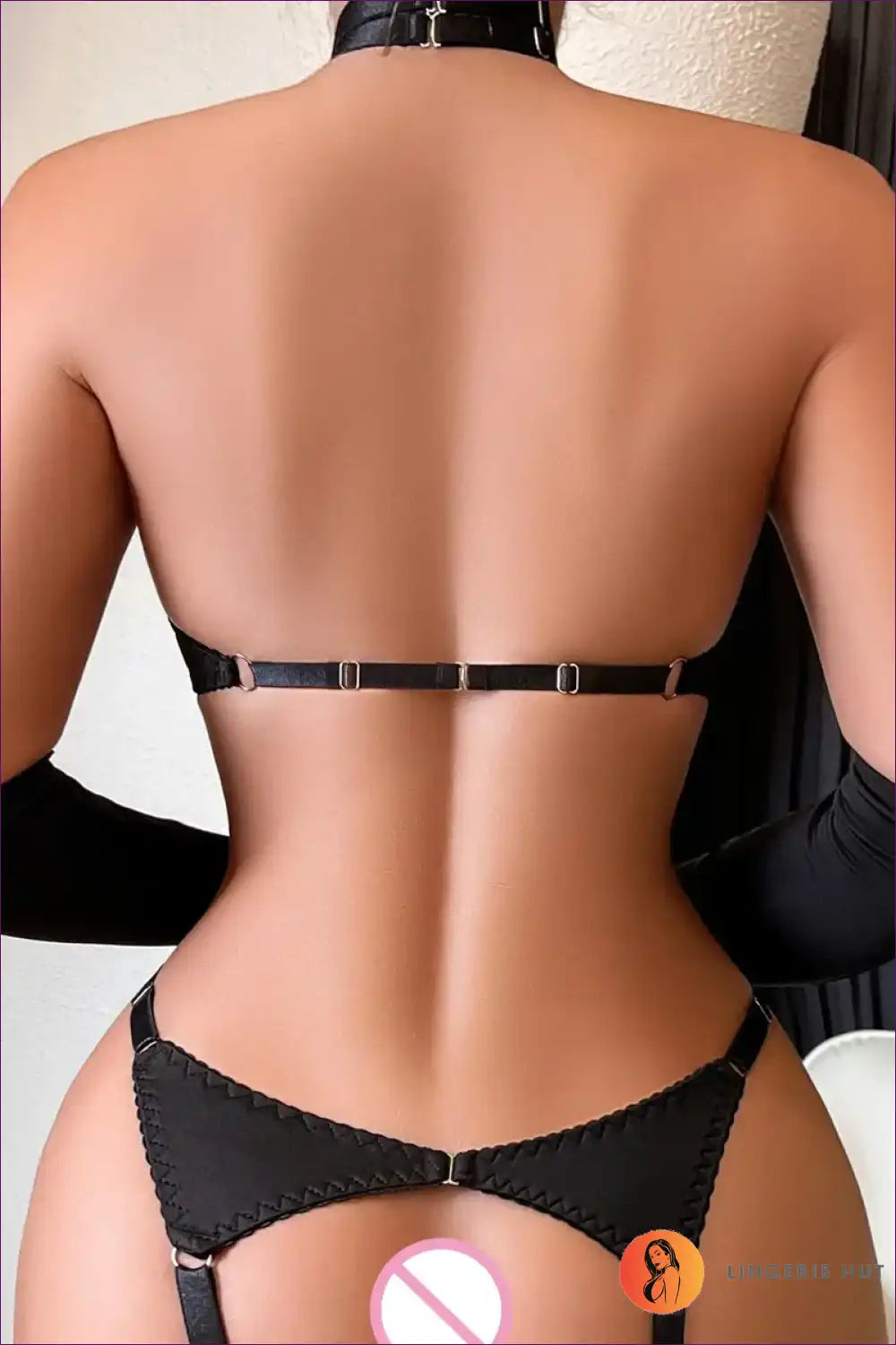 Bra and Panty Set with Mesh Halter & Glove - Statement Energy for Backless, Boudoir, Set, Cutout, Date Night