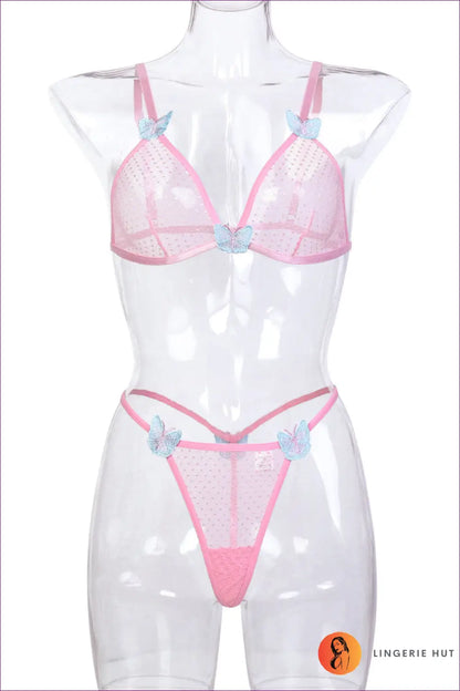 Bra Set with Butterfly Appliques - Whimsical Romance - s / Pink - Lingerie Hut - Boudoir • Cutout • Date Night • Glamour