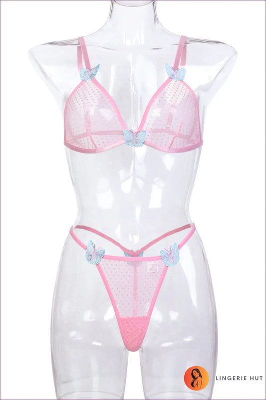 Bra Set with Butterfly Appliques - Whimsical Romance - s / Pink - Lingerie Hut - Boudoir • Cutout • Date Night • Glamour