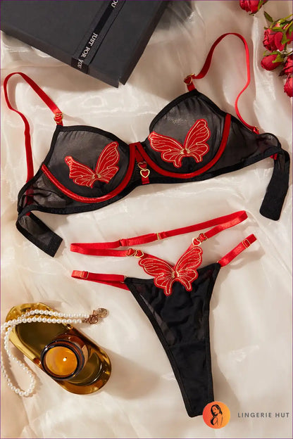 Bra Set with Butterfly Embroidery - Whimsical Romance for Boudoir, Set, Date Night, Everyday, Glamour