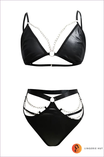 Gloss Bra Set with Chain Links - the one They’ll Ask About - Lingerie Hut - All Season • Backless • Boudoir • Clubwear