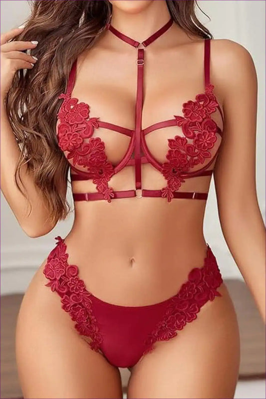 Bra Set with Embroidered Roses - Vintage Romance for All Season, Boudoir, Bra, Set, Floral