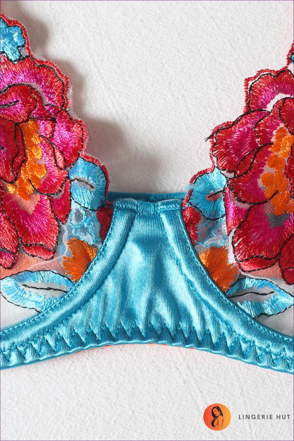 Bra Set with Embroidered Sheer Lace - Effortless Allure - Lingerie - Hut - All Season • co Ord • Formal Wear • Garter