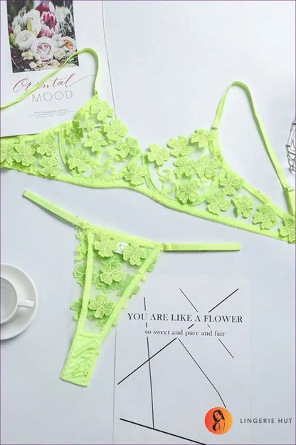 Bra Set with Floral Appliques - Garden Romance for Boudoir, Set, Floral, Glamour, Honeymoon