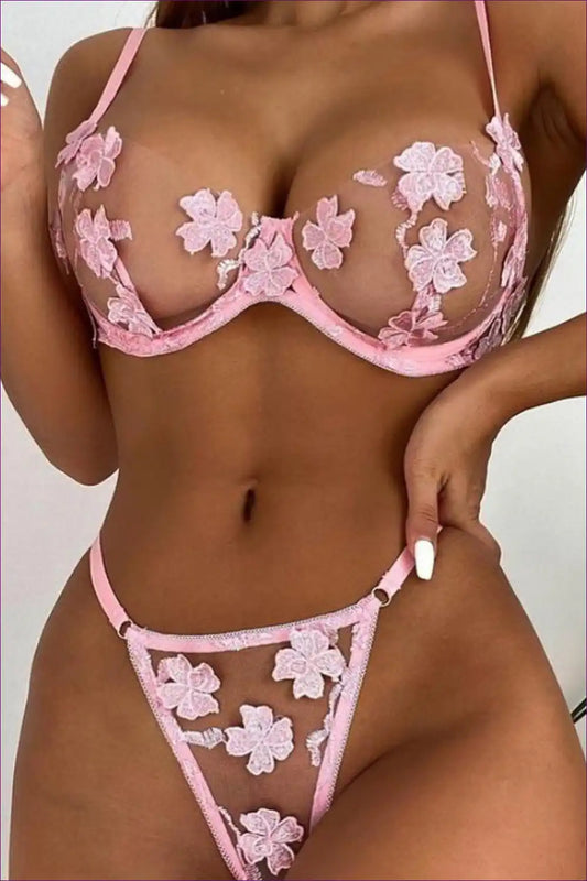Bra Set with Floral Appliques - Garden Romance for Boudoir, Set, Floral, Glamour, Honeymoon