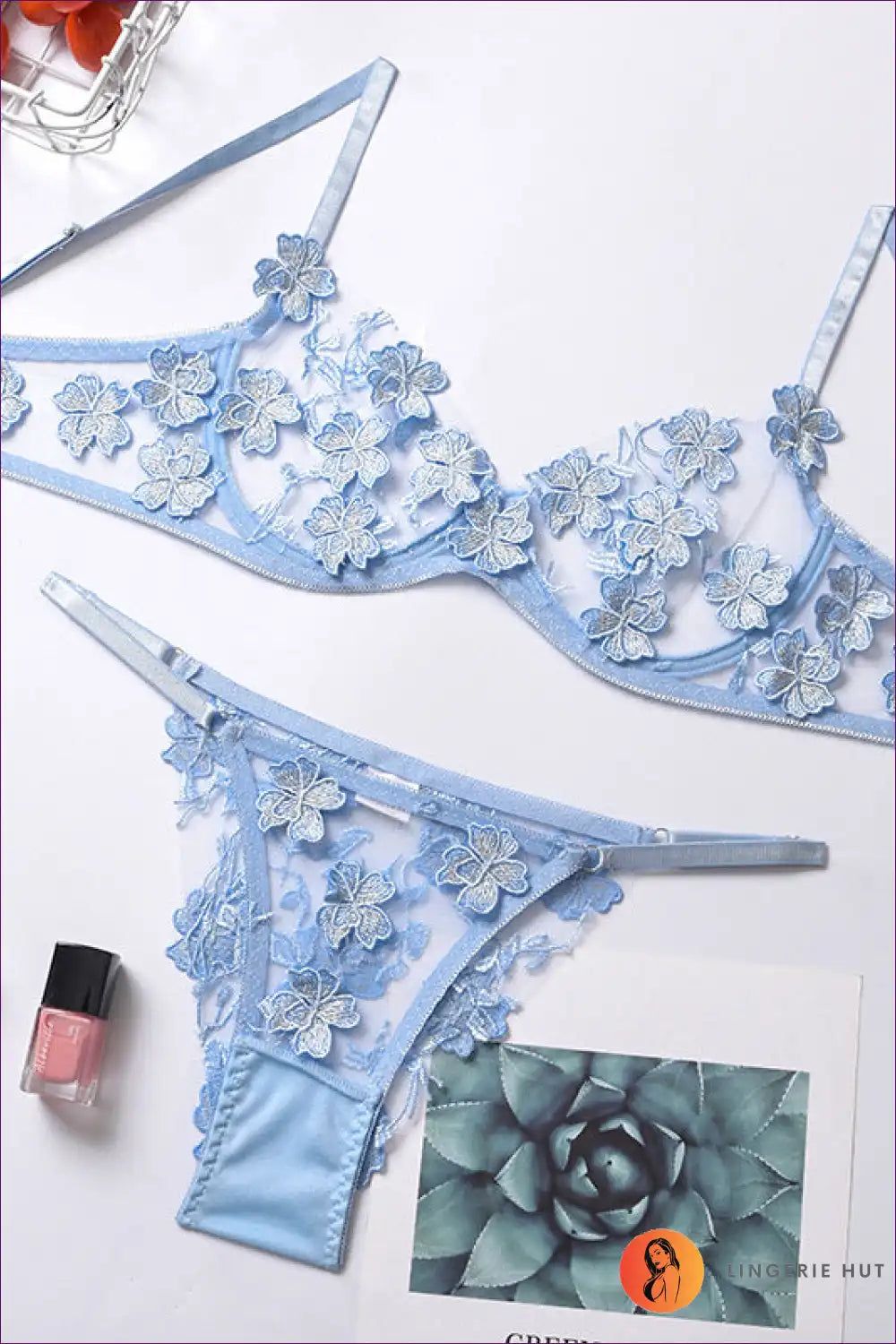 Bra Set with Floral Appliques - Garden Romance for Boudoir, Set, Floral, Glamour, Honeymoon