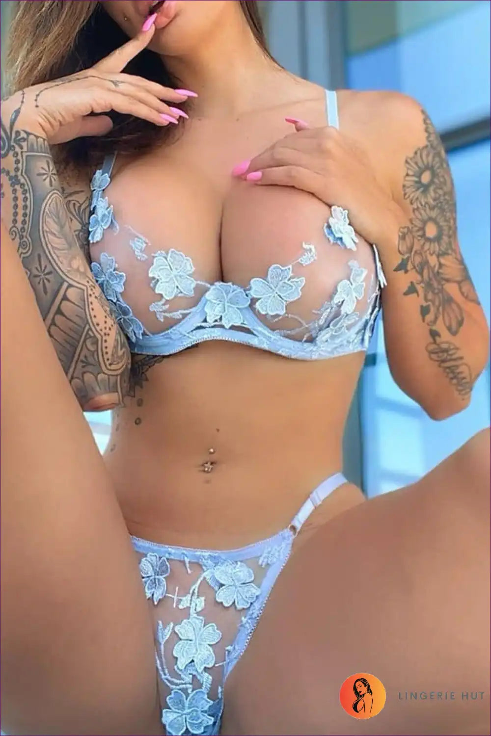 Bra Set with Floral Appliques - Garden Romance for Boudoir, Set, Floral, Glamour, Honeymoon