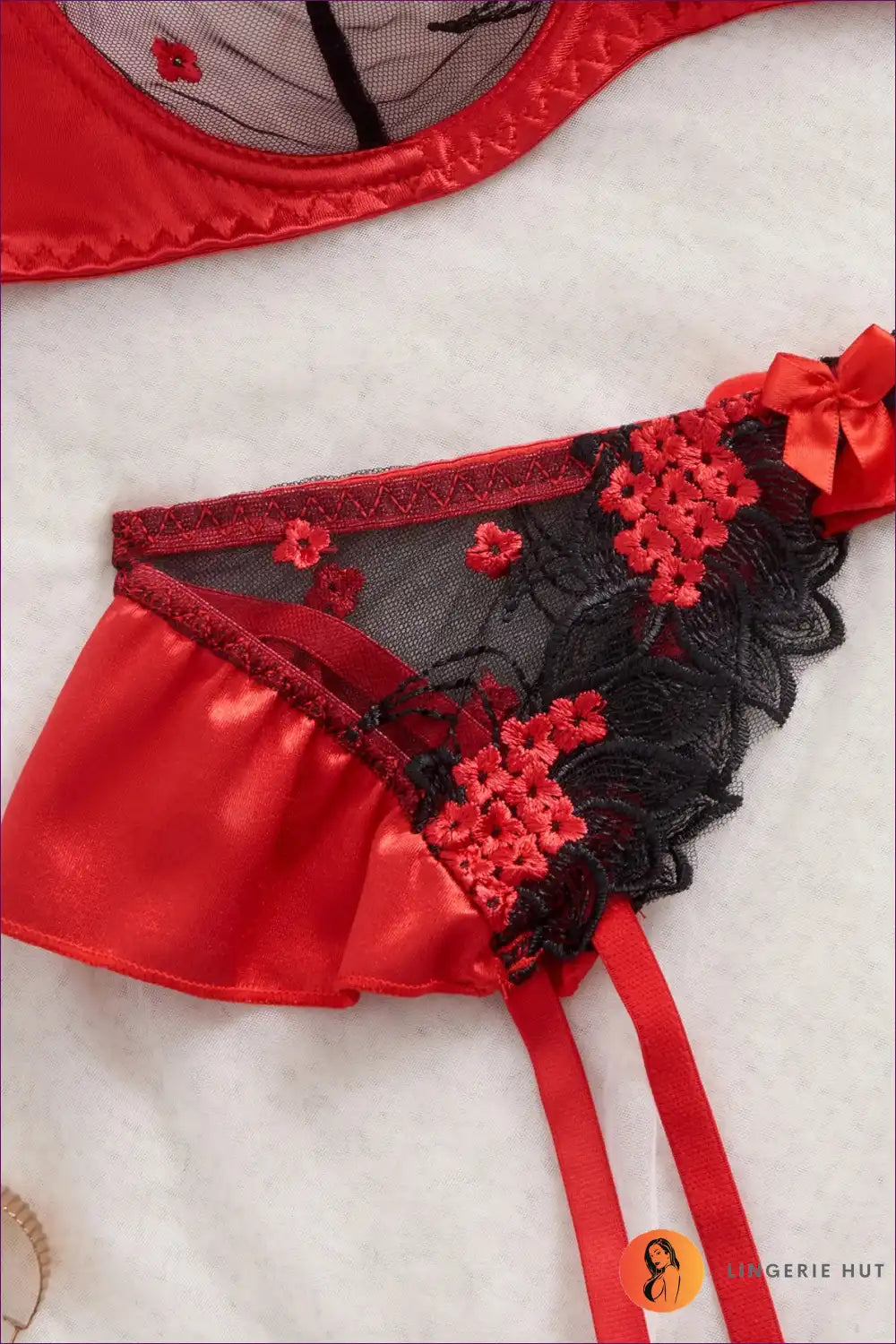 Bra Set with Floral Embroidery & Garter Straps - Intimate Romance for Boudoir, Set, Date Night, Evening Wear,