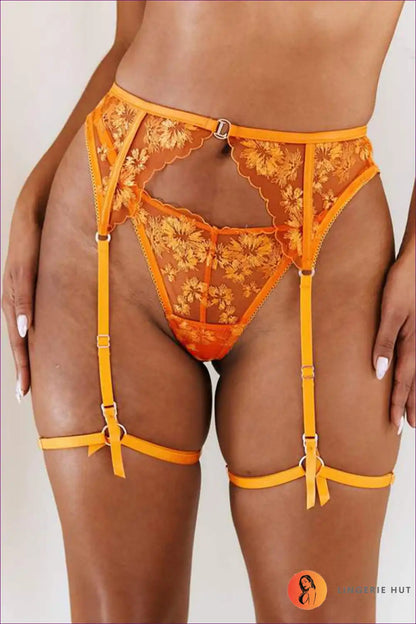 Bra Set with Floral Embroidery - Sunset Hour Elegance for Boudoir, Set, Date Night, Evening Wear, Everyday