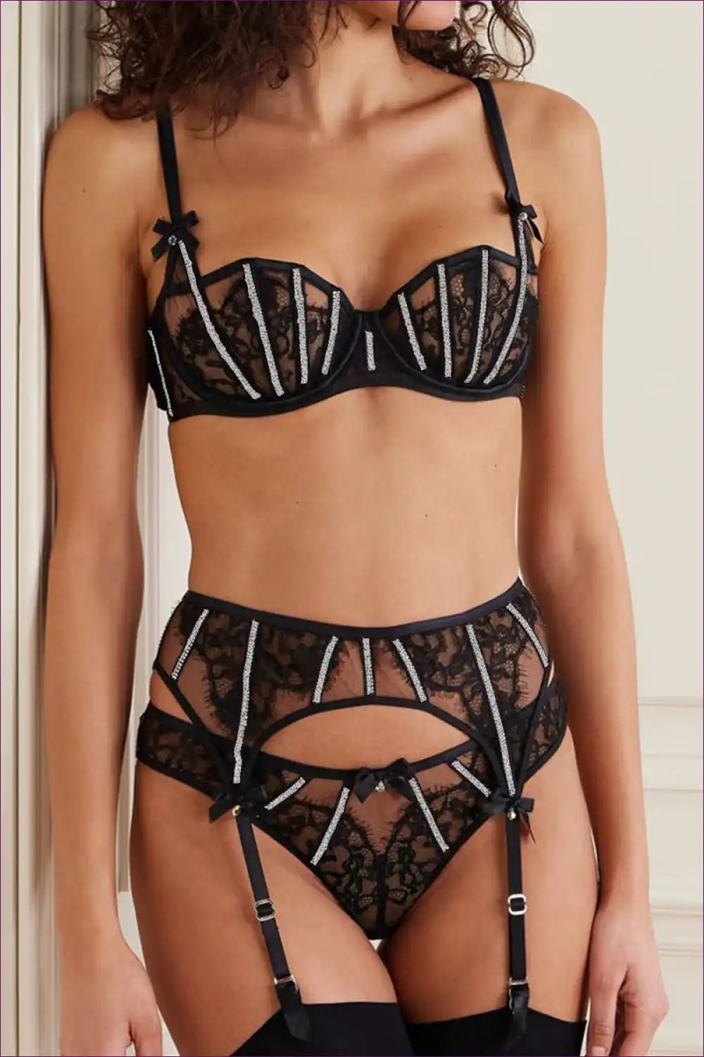 Bra Set with Geometric Strapping - Architectural Beauty for Boudoir, Set, Date Night, Fishnet,