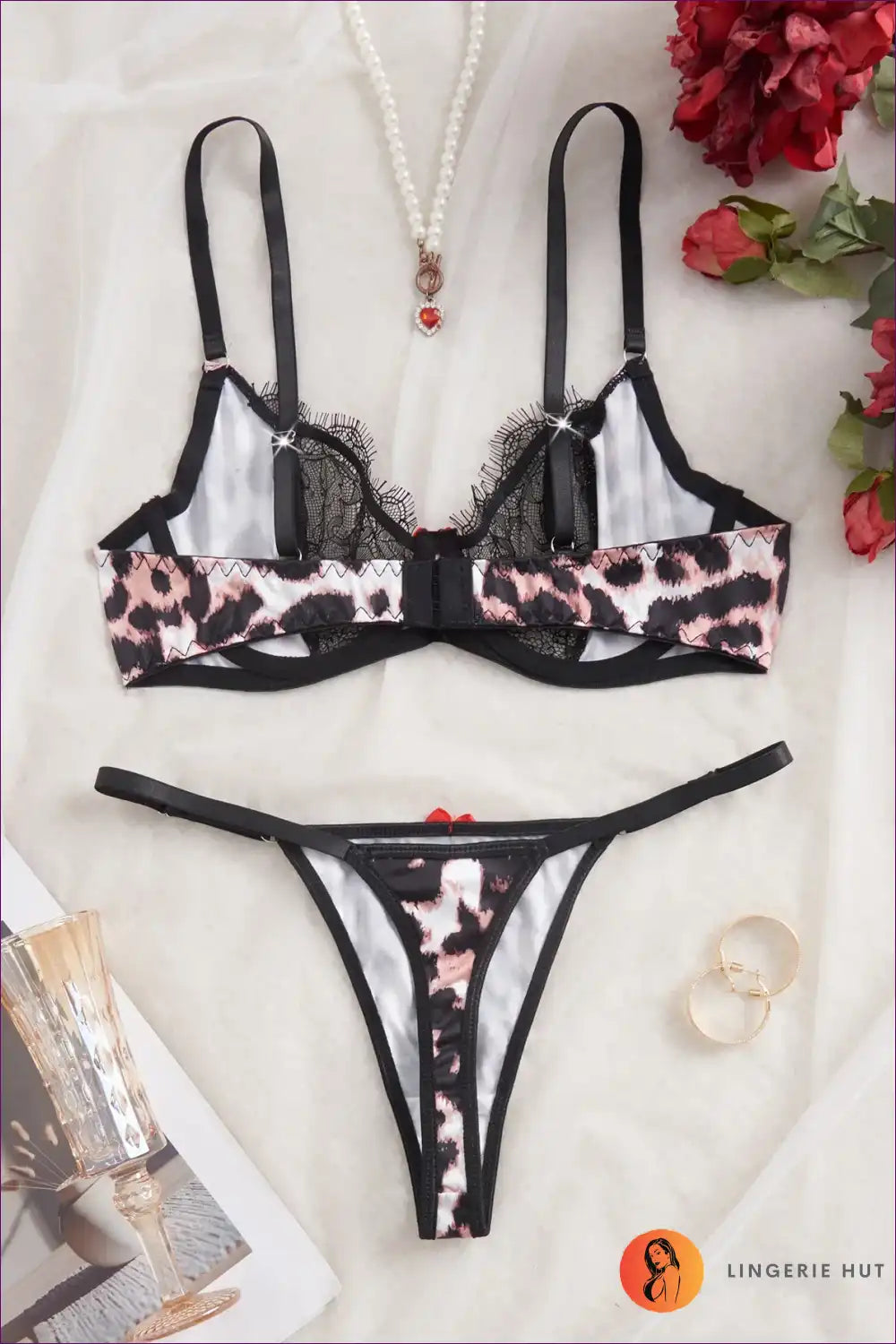 Bra Set with Leopard Print & Lace Trim - Wild Confidence Mood for Animal, Boudoir, Set, Date Night, Evening