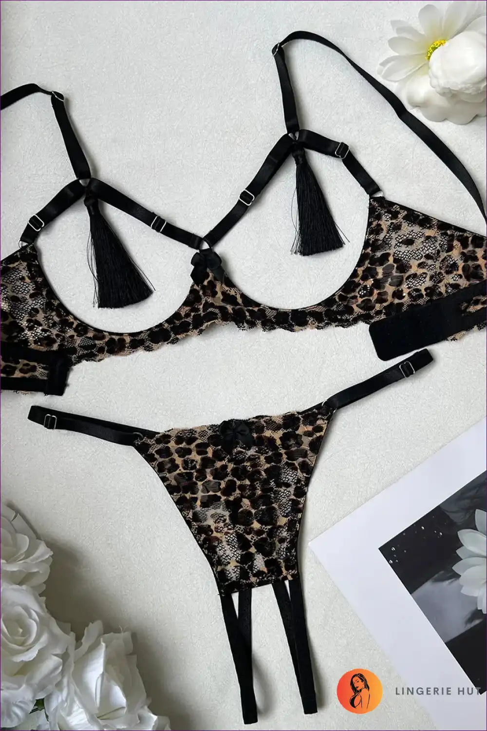 Bra & Thong Set with Tassel Detail - Untamed Confidence for Animal, Boudoir, Set, Cutout, Date Night