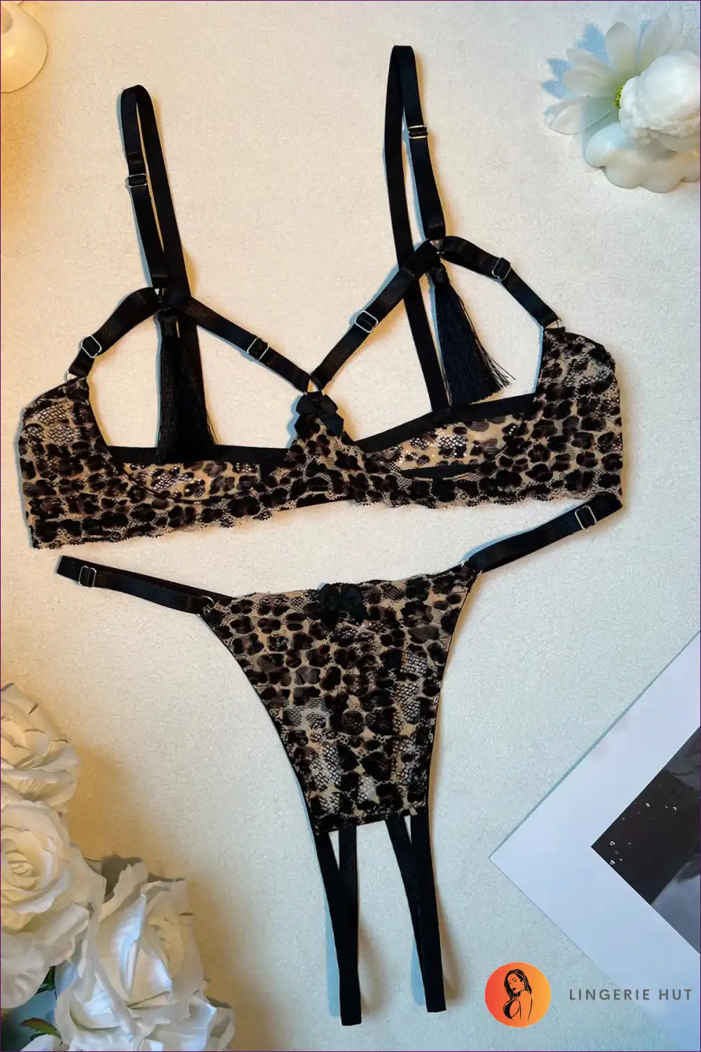 Bra & Thong Set with Tassel Detail - Untamed Confidence for Animal, Boudoir, Set, Cutout, Date Night