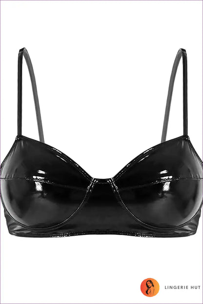 Bra Top with Glossy Wetlook Finish - After-dark Confidence for Bra, Clubwear, Crop, Date Night, Evening Wear