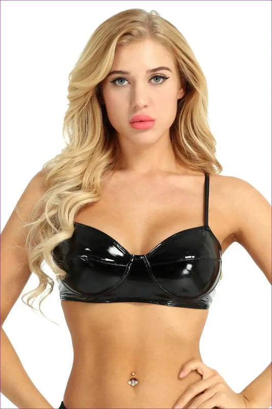 Bra Top with Glossy Wetlook Finish - After-dark Confidence for Bra, Clubwear, Crop, Date Night, Evening Wear
