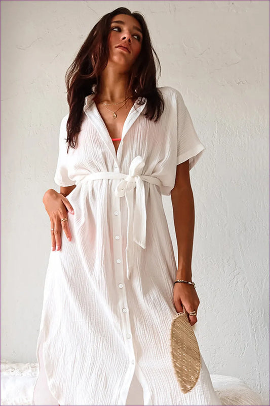 Breezy White Cotton Shirt Dress - Effortless Chic