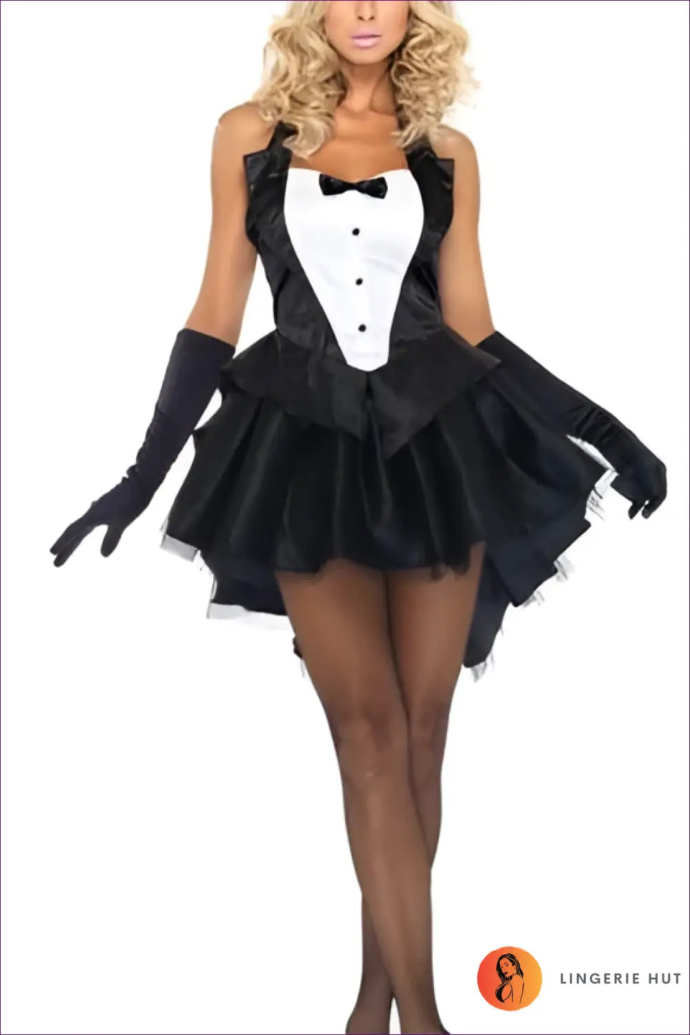 Bunny Costume Bodysuit with Swallowtail Hem - Fantasy Roleplay Ready - s / Black - Lingerie Hut - Backless • Fishnet