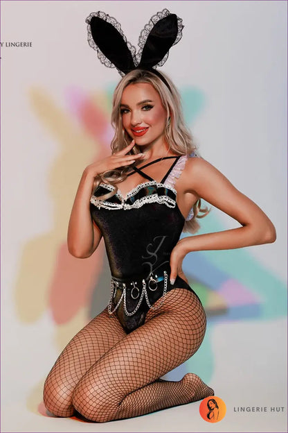 Bunny Costume with Chain Belt Bodysuit - Bold Glamour Mood - 5913 / one Size - Halloween • just in • Party • Role Play
