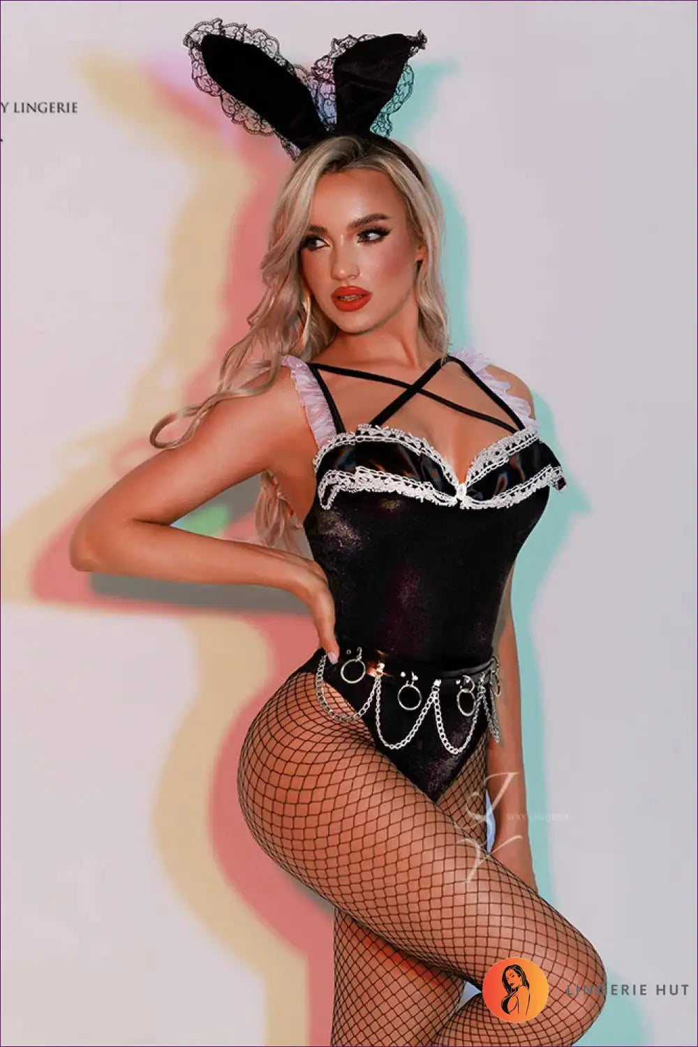 Bunny Costume with Chain Belt Bodysuit - Bold Glamour Mood - 5913 / one Size - Halloween • just in • Party • Role Play