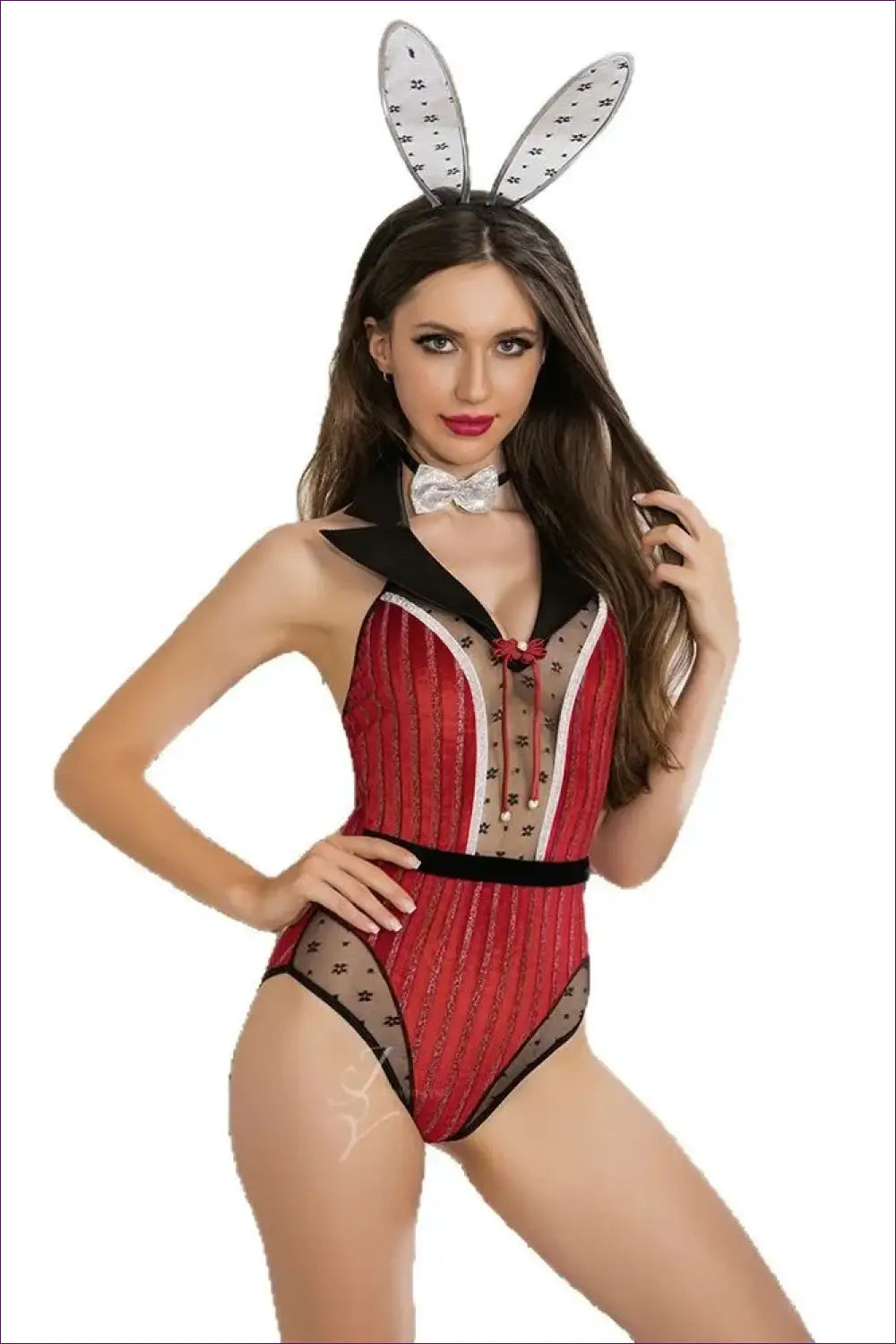 Bunny Costume with Cross Strap Bodysuit - Playful Glamour - 5706 / one Size - Halloween • just in • Party • Role Play