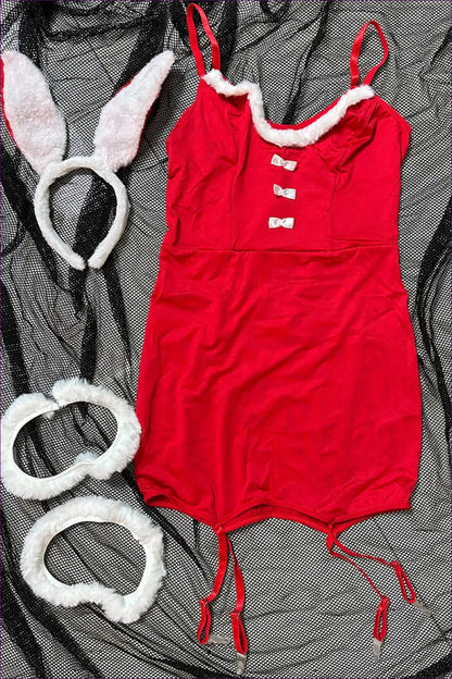 Bunny Costume with Faux Fur Trim - Winter Party Edition - Babydoll - Lingerie Hut - Garter • Mini