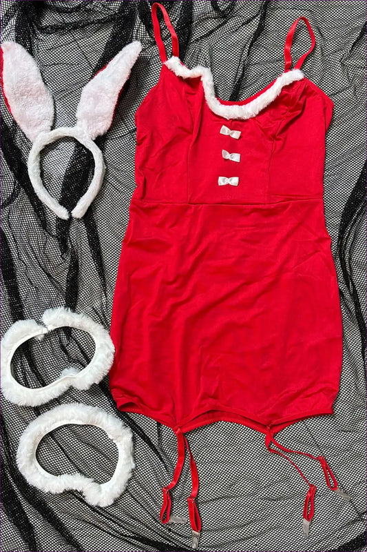 Bunny Costume with Faux Fur Trim - Winter Party Edition - Babydoll - Lingerie Hut - Garter • Mini