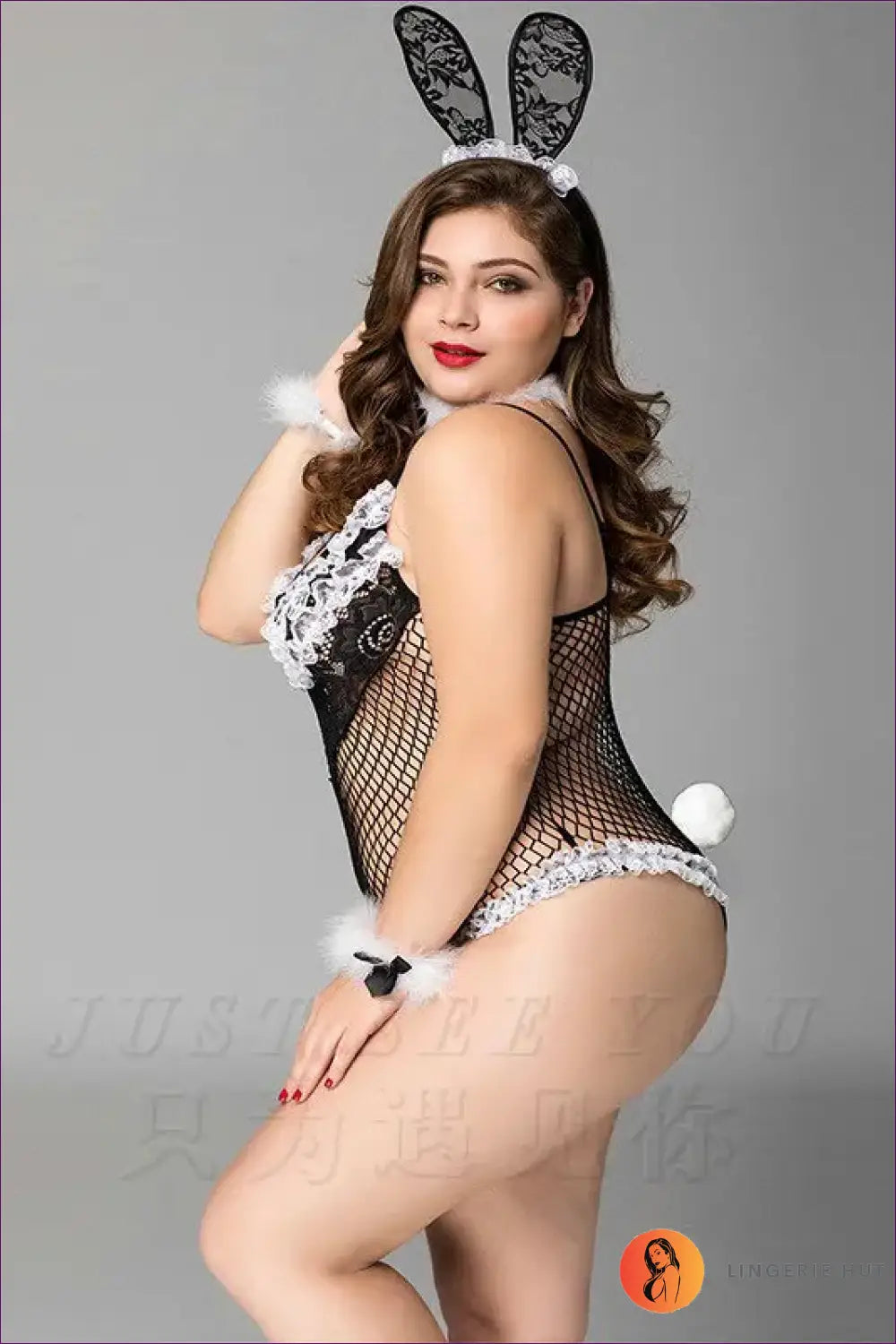 Bunny Costume with Fishnet Lace Bodysuit - Bold Confidence - 01 / one Size - Halloween • just in • Party • Role Play