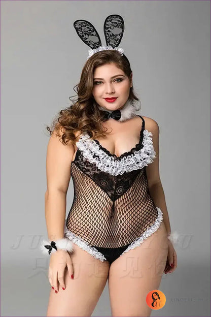 Bunny Costume with Fishnet Lace Bodysuit - Bold Confidence - 01 / one Size - Halloween • just in • Party • Role Play