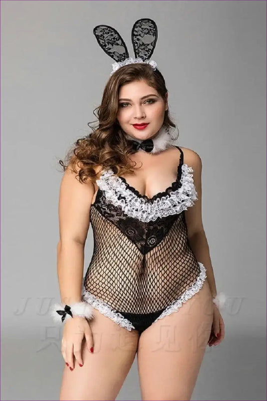 Bunny Costume with Fishnet Lace Bodysuit - Bold Confidence - 01 / one Size - Halloween • just in • Party • Role Play