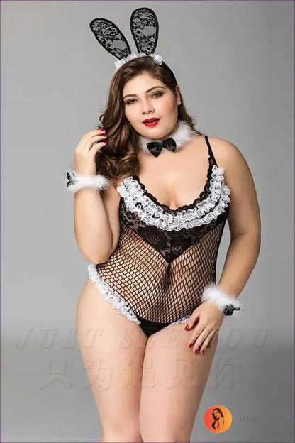 Bunny Costume with Fishnet Lace Bodysuit - Bold Confidence - 01 / one Size - Halloween • just in • Party • Role Play