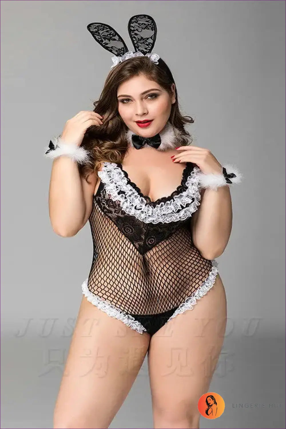 Bunny Costume with Fishnet Lace Bodysuit - Bold Confidence - 01 / one Size - Halloween • just in • Party • Role Play