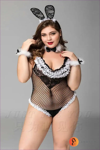 Bunny Costume with Fishnet Lace Bodysuit - Bold Confidence - 01 / one Size - Halloween • just in • Party • Role Play