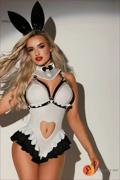 Bunny Costume with Heart Cut-out Bodysuit - Flirty Fantasy for Bodysuit, Boudoir, Bunny, Costume, Cutout