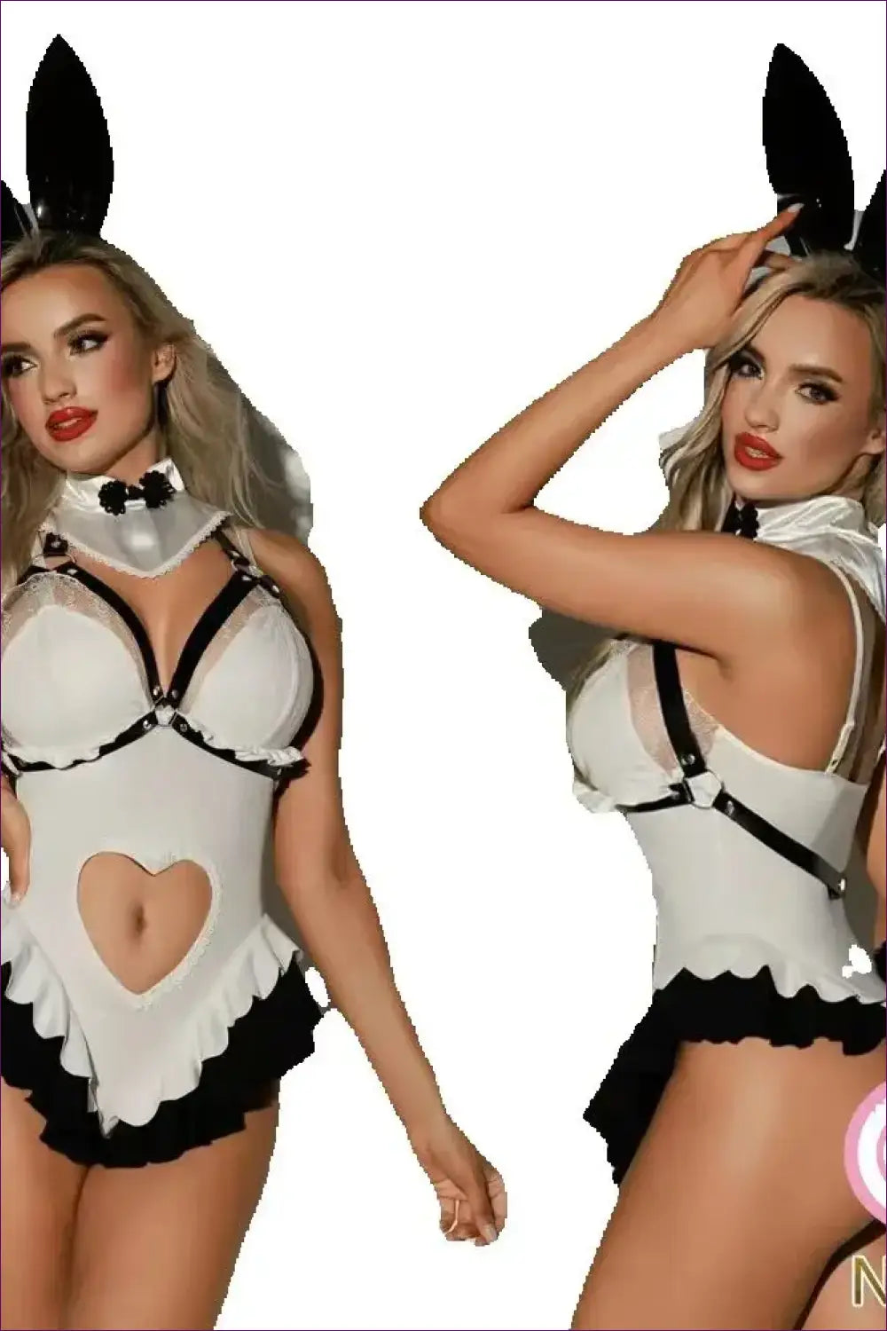 Bunny Costume with Heart Cutout Bodysuit - Playful Tease - Halloween • just in • Party • Role Play - Lingerie Hut