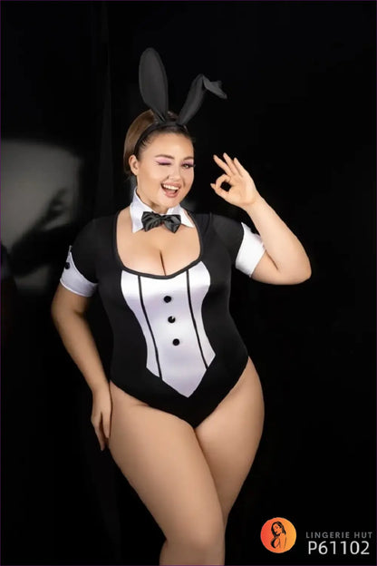 Bunny Costume with Pom Tail Detail - Playful Elegance - P61102 / Xxl - Halloween • just in • Party • Role Play