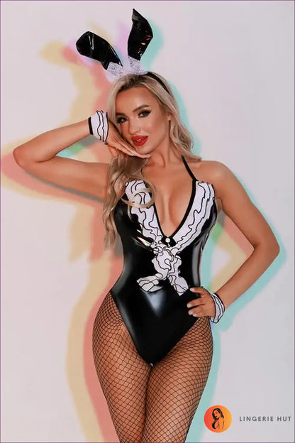 Bunny Costume with Wave Trim Bodysuit - Retro Glamour Mood - 5915 / one Size - Halloween • just in • Party • Role Play