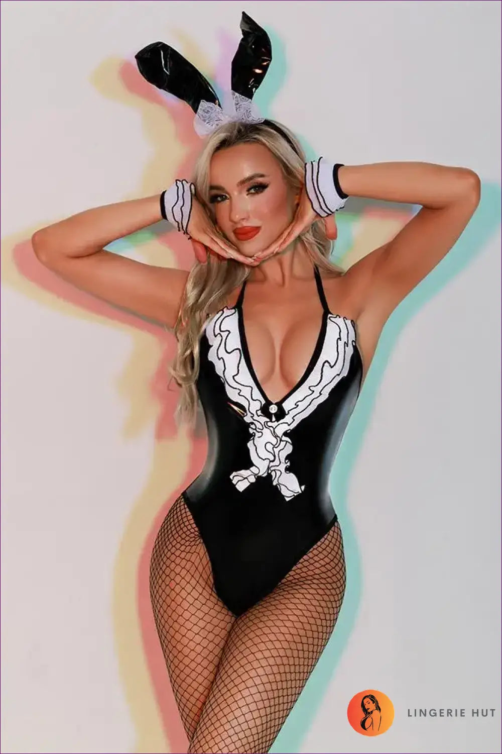 Bunny Costume with Wave Trim Bodysuit - Retro Glamour Mood - 5915 / one Size - Halloween • just in • Party • Role Play