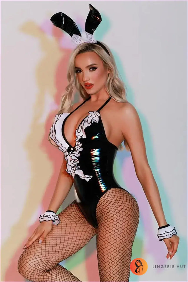 Bunny Costume with Wave Trim Bodysuit - Retro Glamour Mood