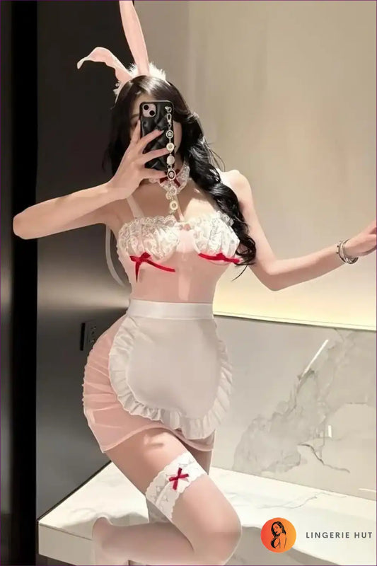 Bunny Maid Costume with Sheer Lace & Apron - Cosplay Daydream for Boudoir, Bunny, Costume, Garter, Halloween