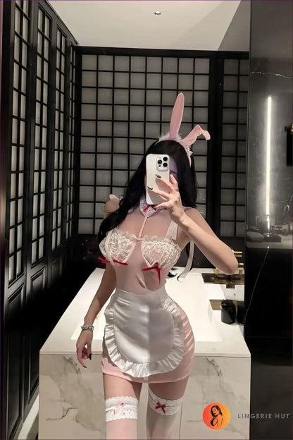 Bunny Maid Costume with Sheer Lace & Apron - Cosplay Daydream for Boudoir, Bunny, Costume, Garter, Halloween