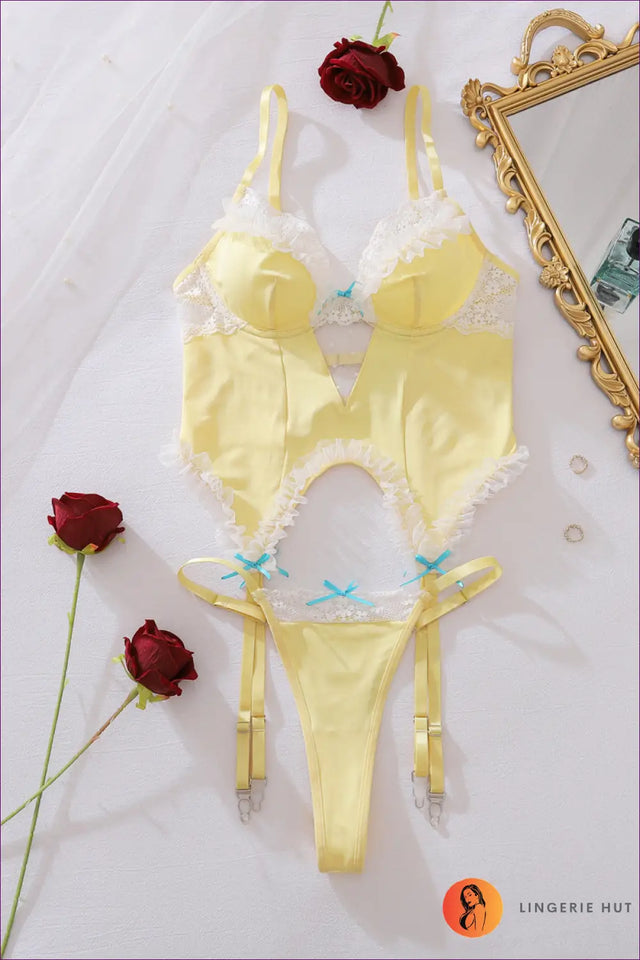 Bustier Bra Set with Mesh Panels - Garden Party Romance