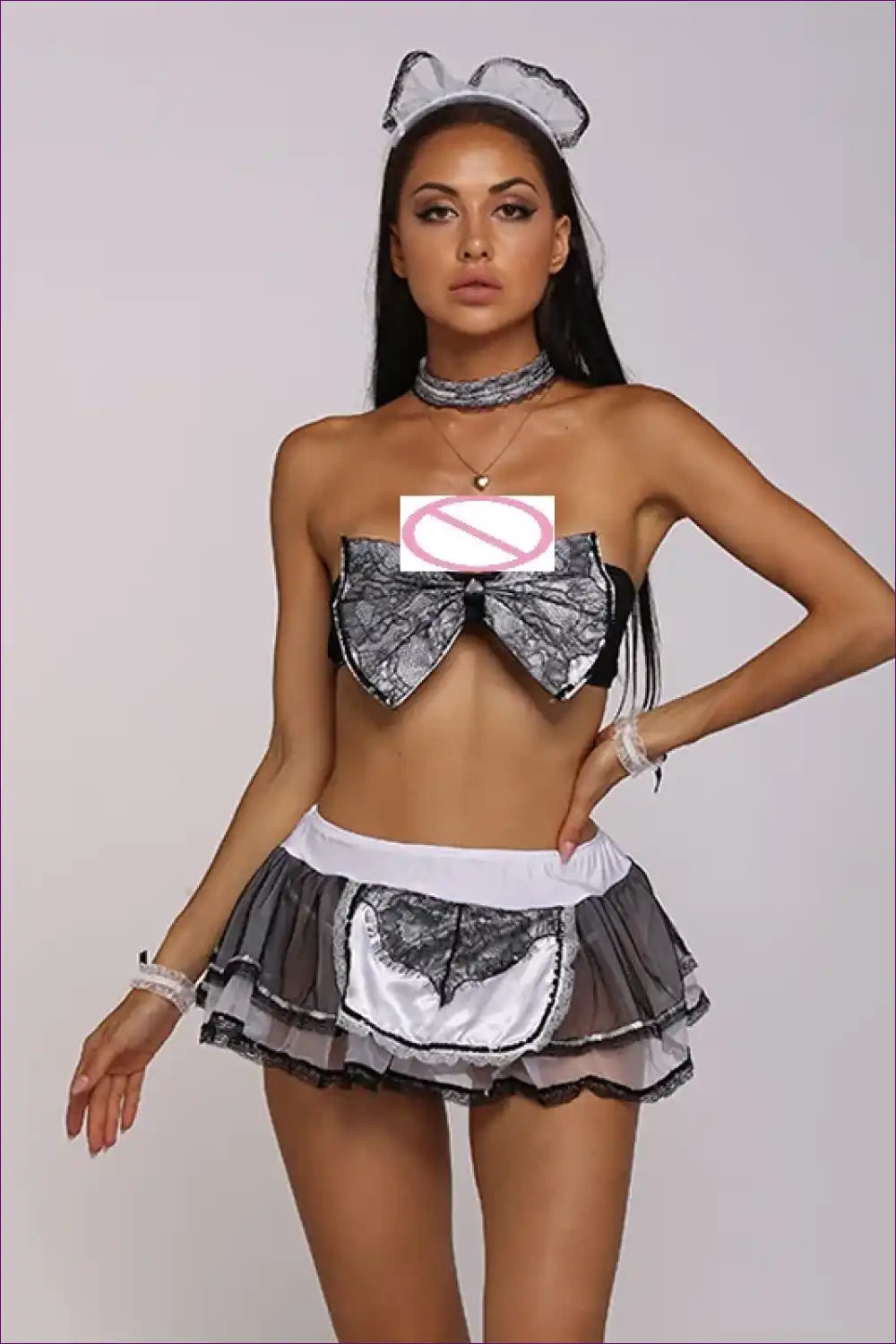 Butterfly Detail Nude Cosplay Maid Dress for Playful Evenings Bodycon, Costume, just In, Maid, Mesh